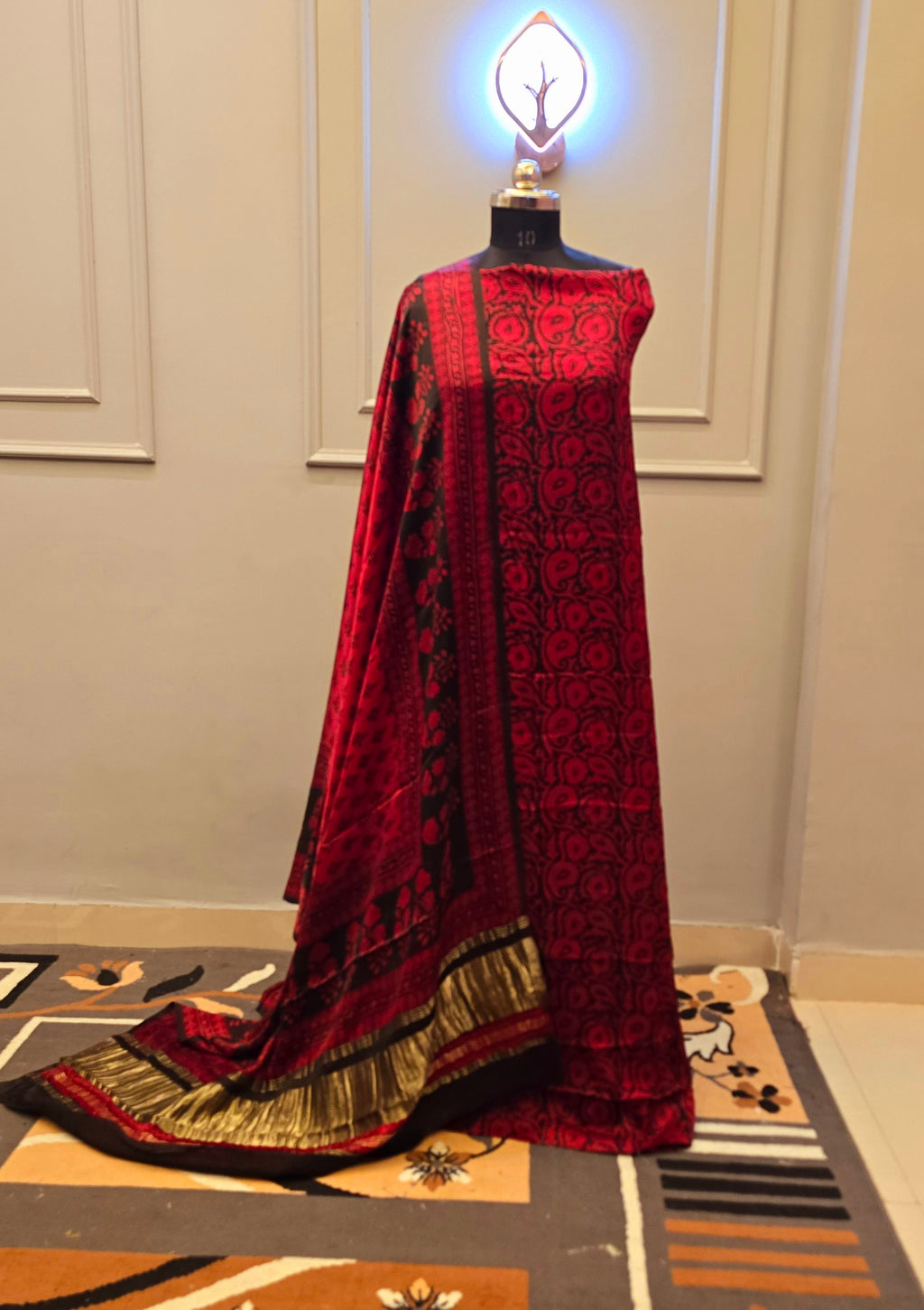 Hand Blocked Bagh Print Modal silk 2 Piece Unstitiched Suit
