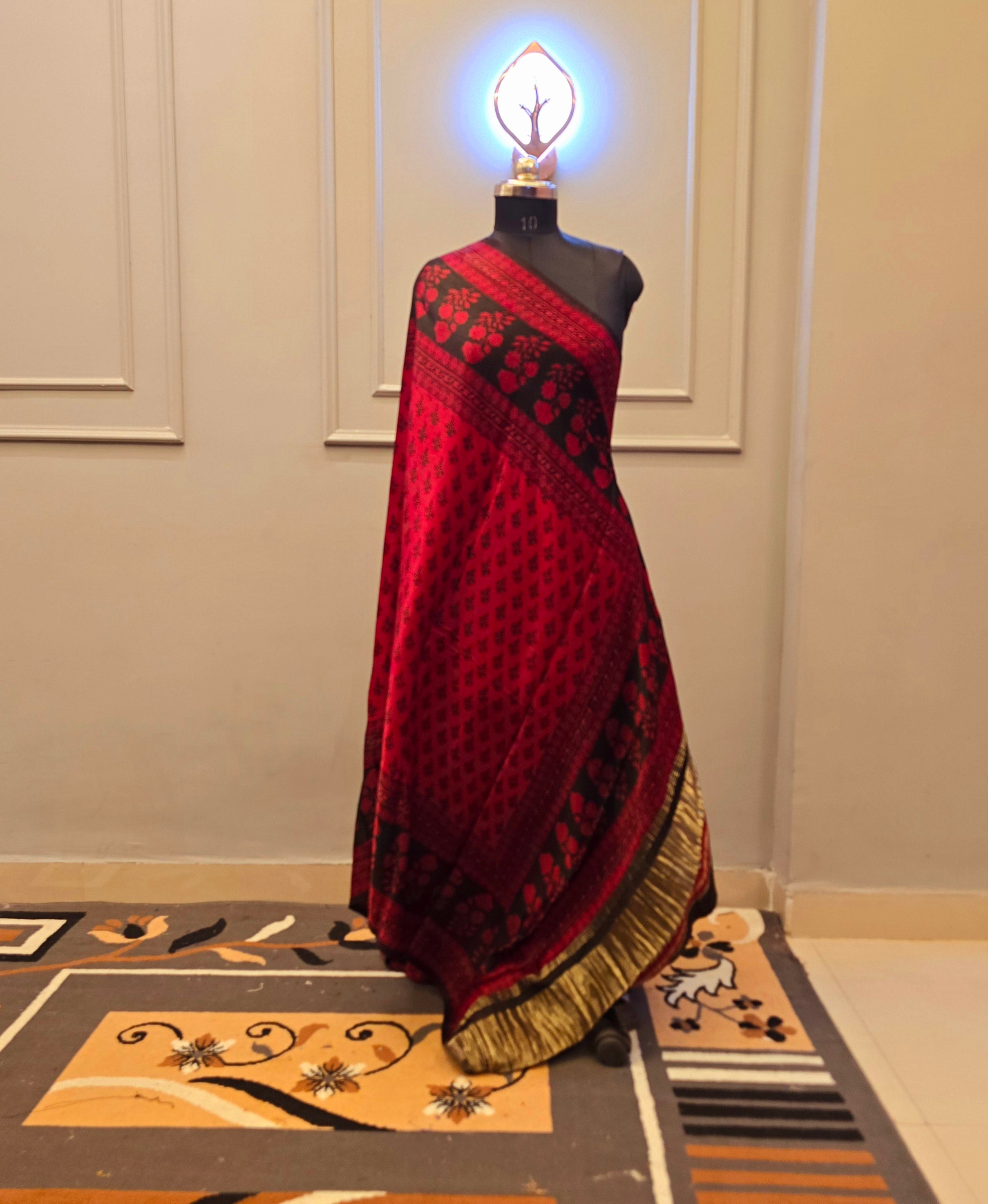 Hand Blocked Bagh Print Modal silk 2 Piece Unstitiched Suit
