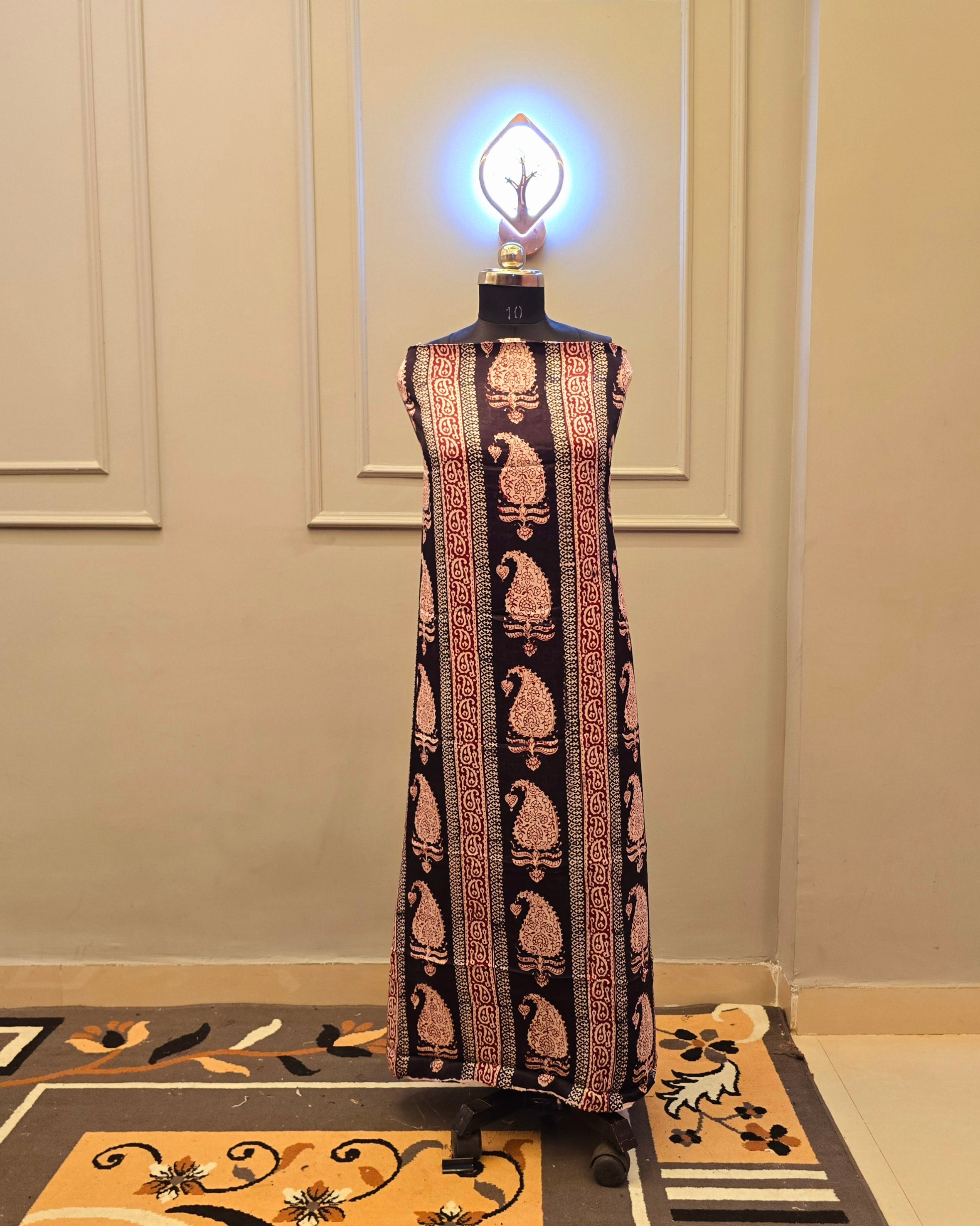 Hand Block Bagh Print 2 Piece Modal Silk Unstitched Suit