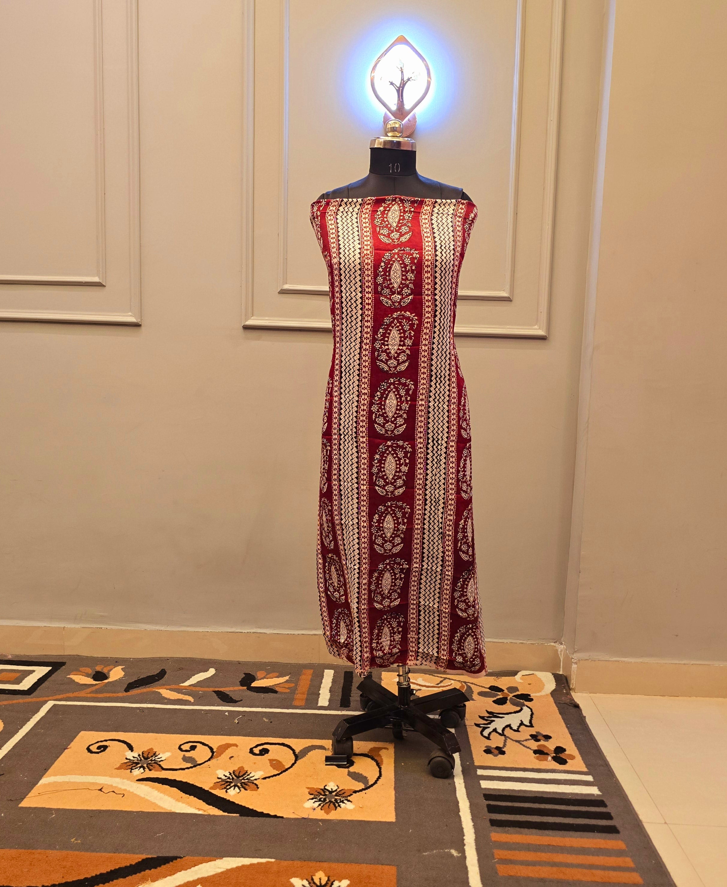 Hand Block Bagh Print Modal Silk 2 Piece Unstitched Suit