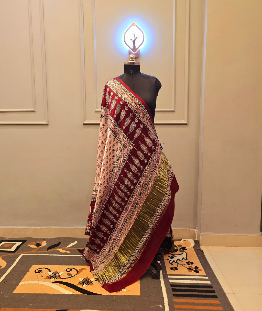 Hand Block Bagh Print Modal Silk 2 Piece Unstitched Suit
