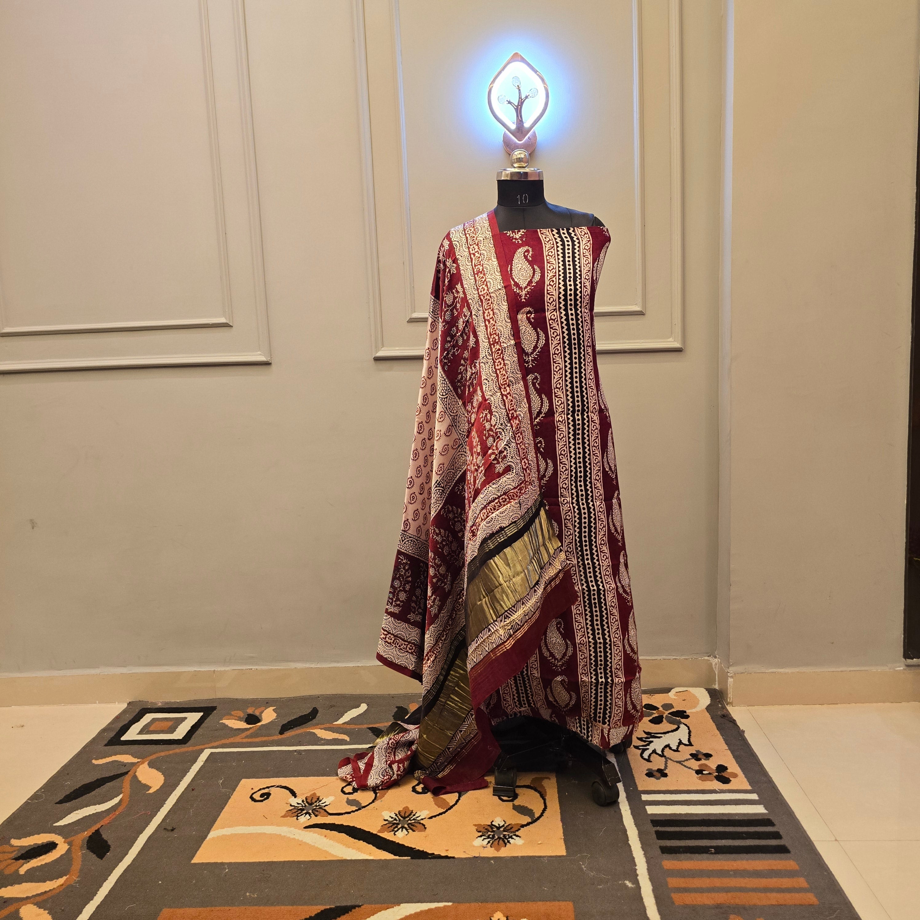 Hand Block Bagh Print Modal Silk 2 Piece suit