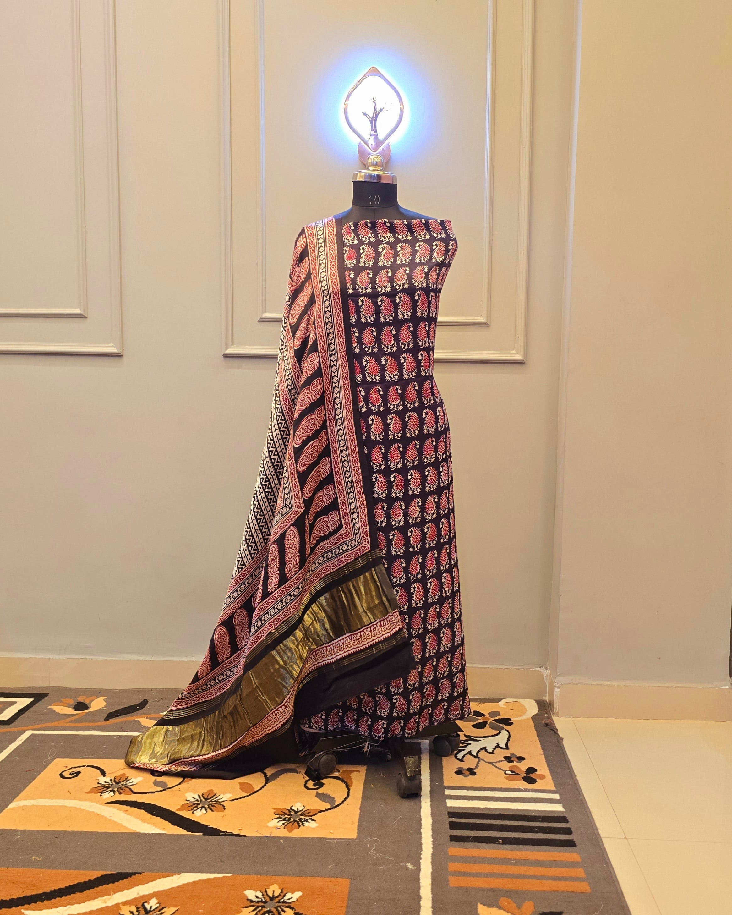 Hand Block Bagh Print Modal Silk 2 Piece Suit