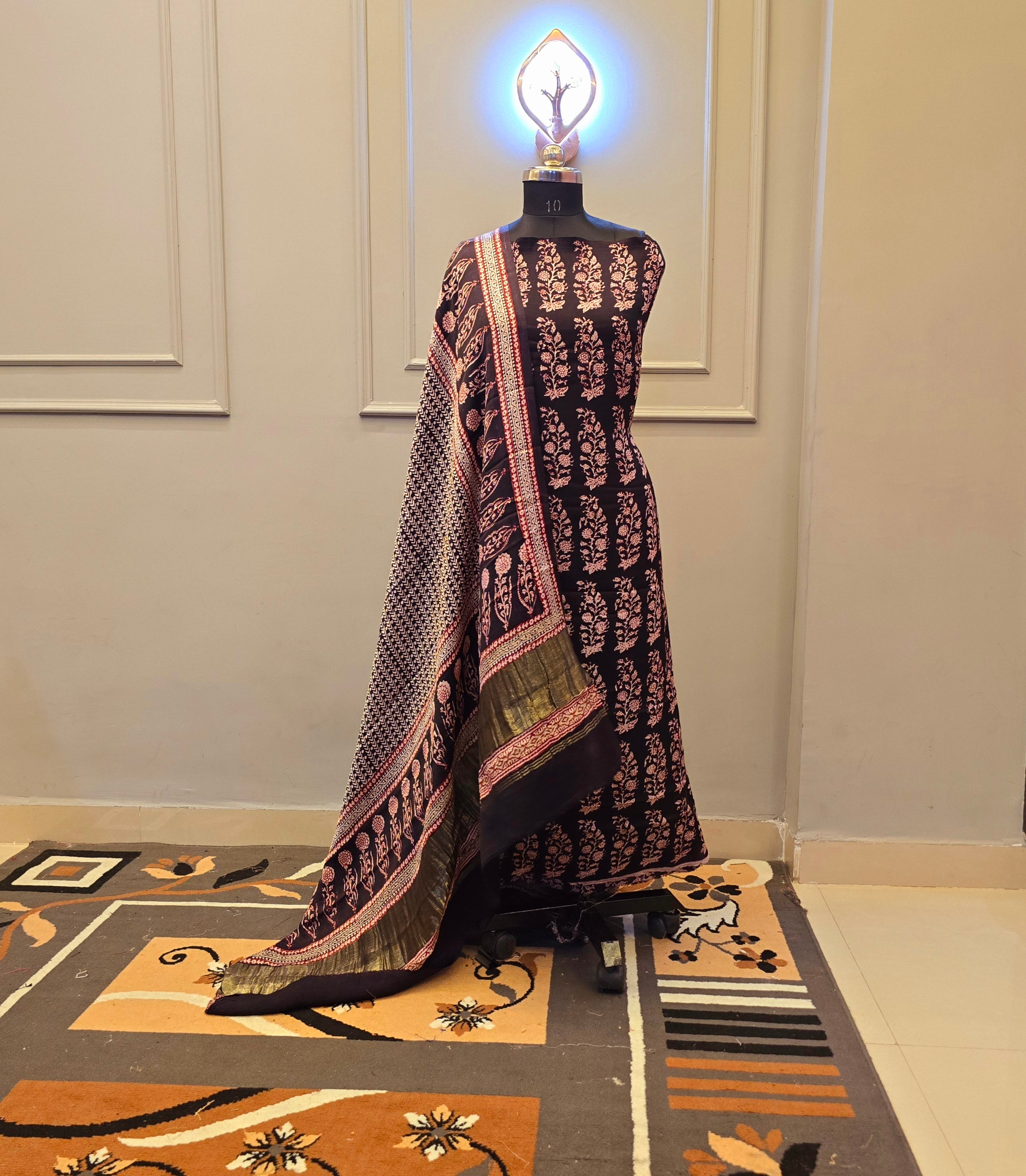 Hand Block Bagh Print Modal Silk 2 Piece Suit