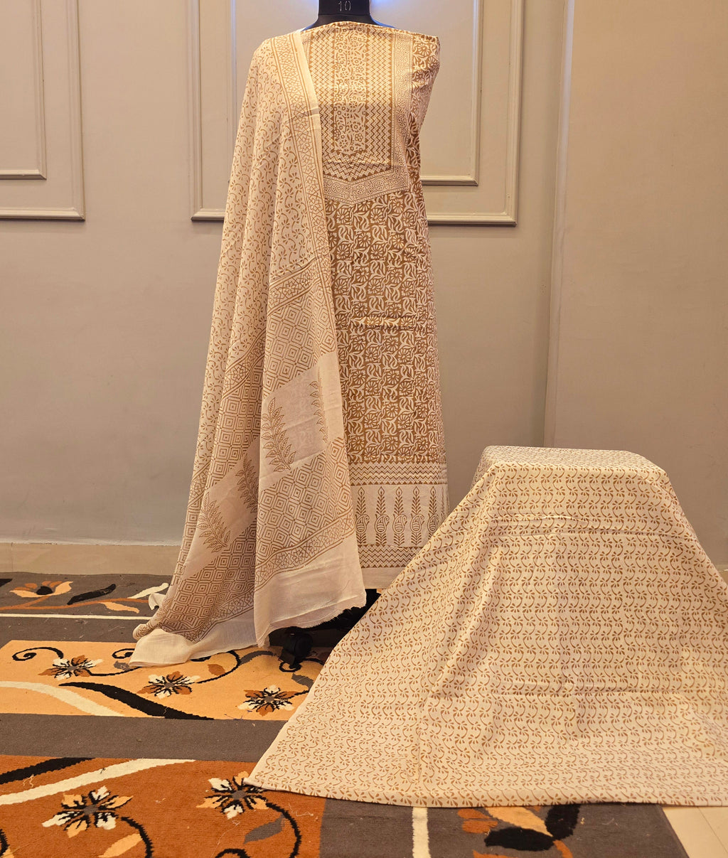 Ochre Hand Block Bagh Print Suit