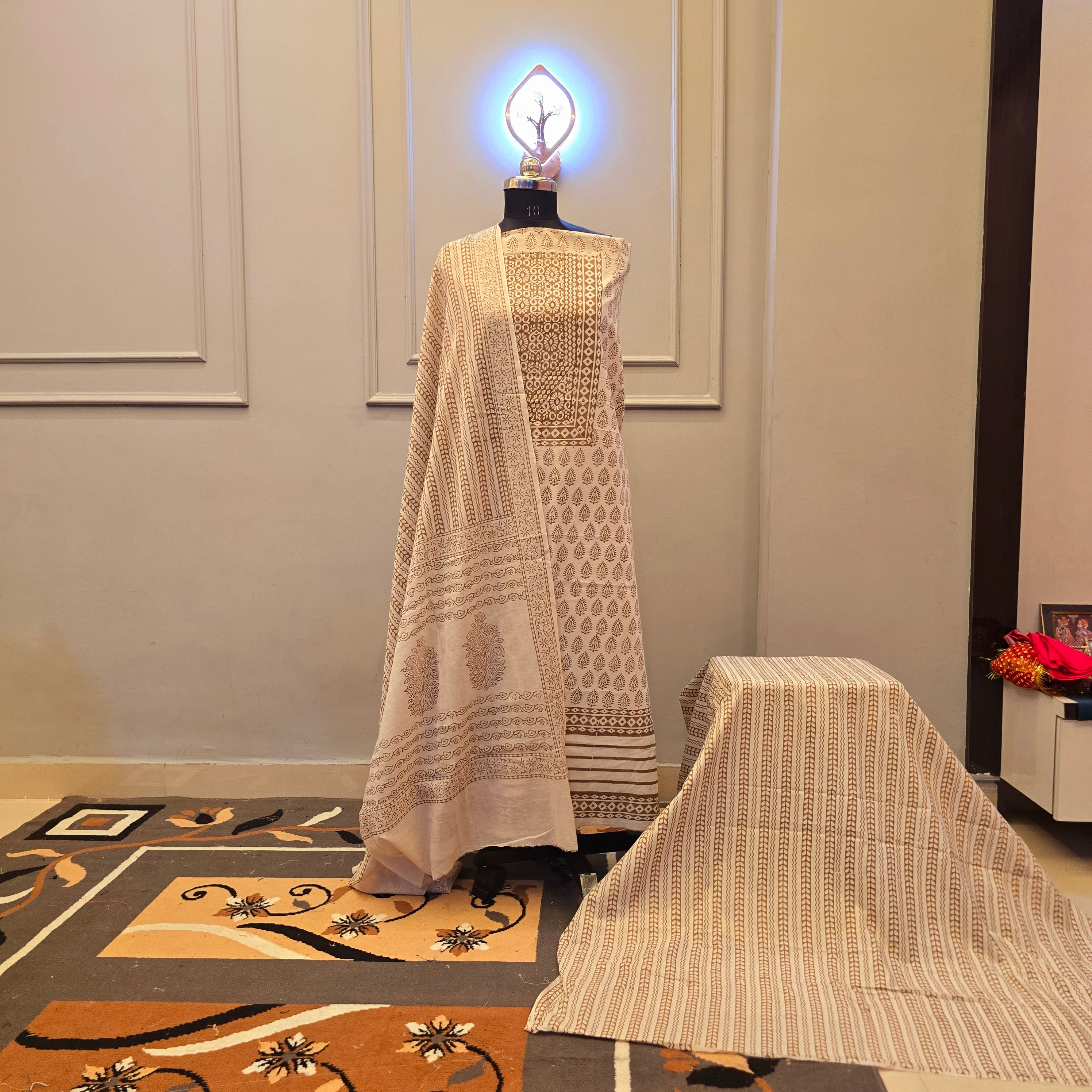 Ochre Hand Block Bagh Print Suit